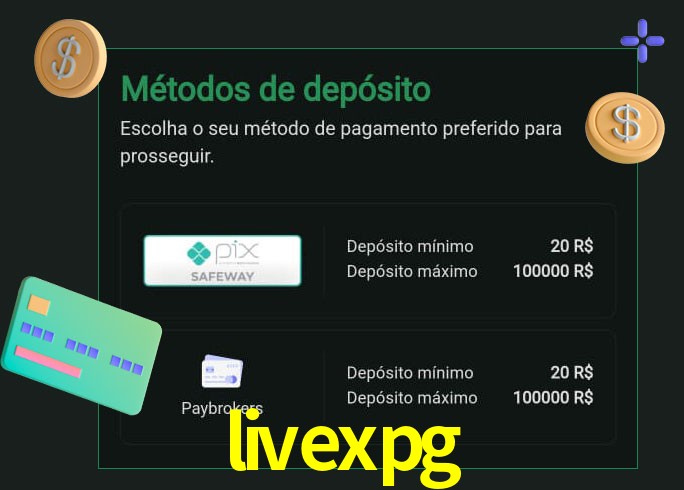 O cassino livexpg oferece uma grande variedade de métodos de pagamento